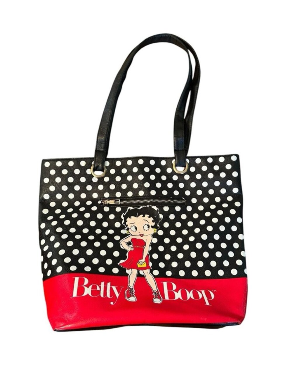 Betty Boop Faux Leather Tote Sasha Handbags 13in Black Red White 2021 Polka Dot‎